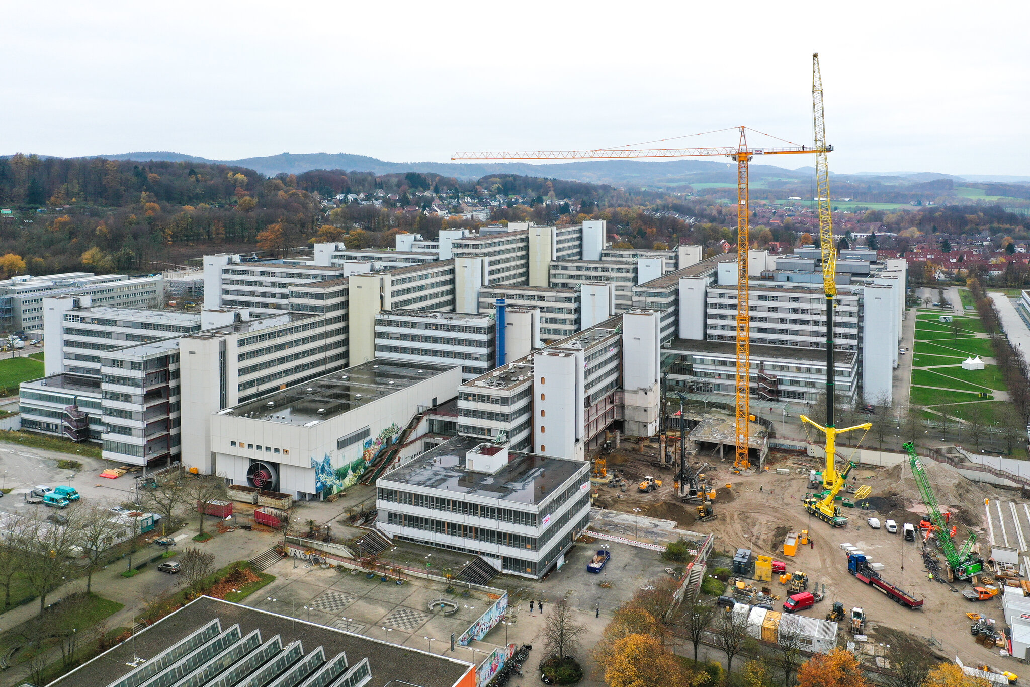 Luftbild der Baustelle für den Neubau